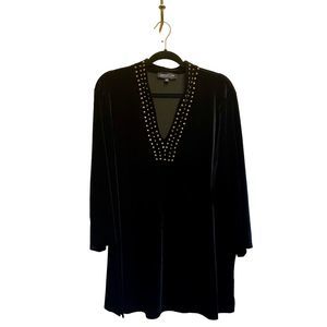 JONES NEW YORK Black Velvet V-Neck Tunic Top Sweater Shirt Sz 3X